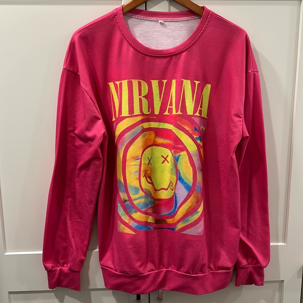 Nirvana sweat shirt.  This is not a thick shirt on the thinner side.  Cute